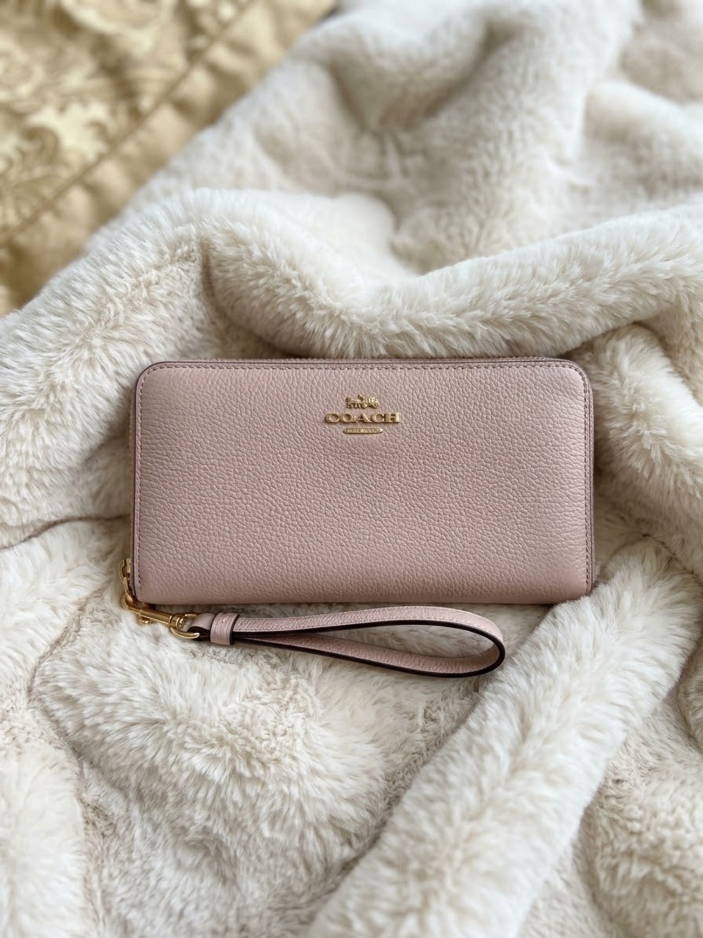 Coach Blush Pink Pebbled Leather Zip Accordion Wallet Wristlet